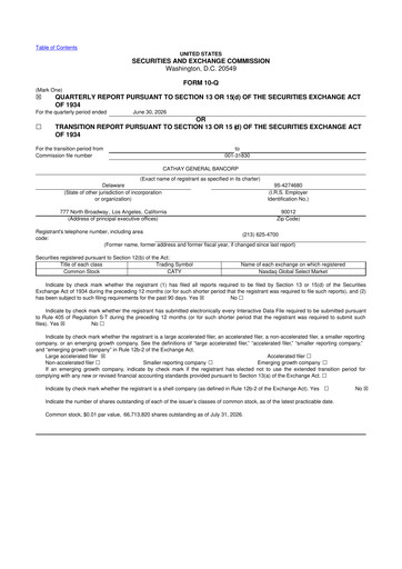 Thumbnail Cathay General Bancorp 10-Q Quarterly Report FY2026 