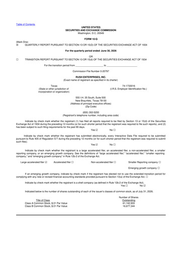Thumbnail Rush Enterprises
 10-Q Quarterly Report FY2026 