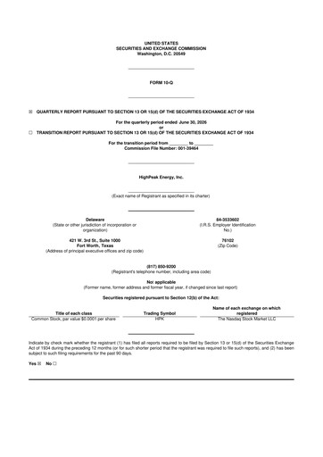 Thumbnail HighPeak Energy 10-Q Quarterly Report FY2026 