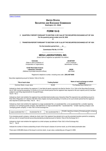 Miniature Mesa Laboratories 10-Q Rapport trimestriel 2027 