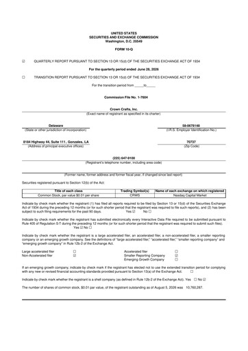 Thumbnail Crown Crafts 10-Q Quarterly Report FY2027 