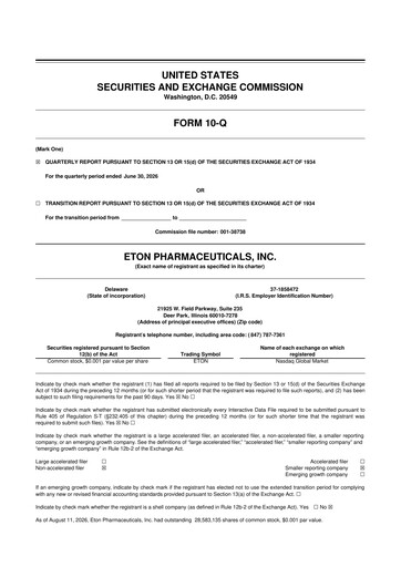 Vorschaubild Eton Pharmaceuticals 10-Q Quartalsbericht 2026 