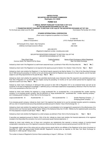 Thumbnail Standex International 10-K Annual Report 2026