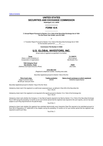 Thumbnail U.S. Global Investors 10-K Annual Report 2026