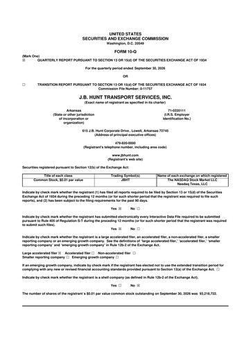 Thumbnail J. B. Hunt
 10-Q Quarterly Report FY2026 Q3