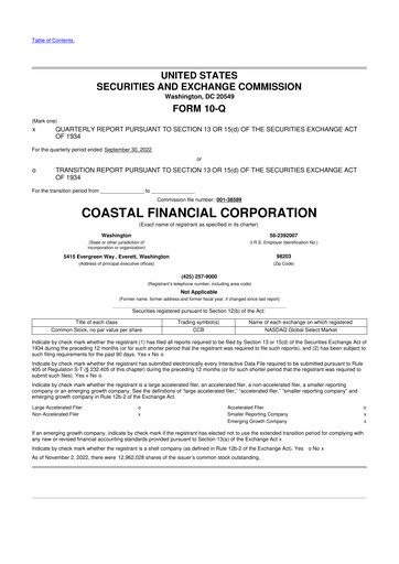 Thumbnail Coastal Financial Corporation 10-Q Quarterly Report FY2022 