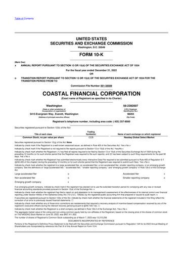Thumbnail Coastal Financial Corporation 10-K Annual Report 2022