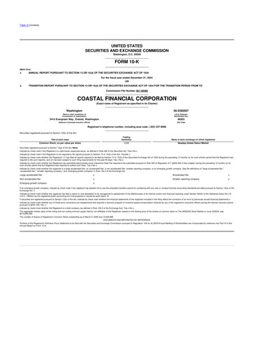 Thumbnail Coastal Financial Corporation 10-K Annual Report 