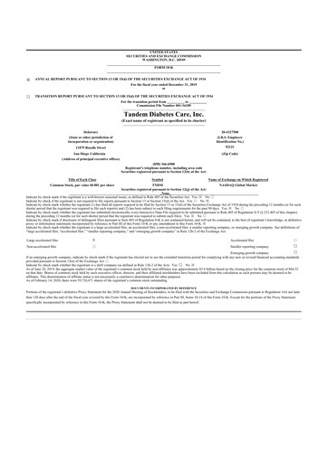 Thumbnail Tandem Diabetes Care
 10-K Annual Report 2019