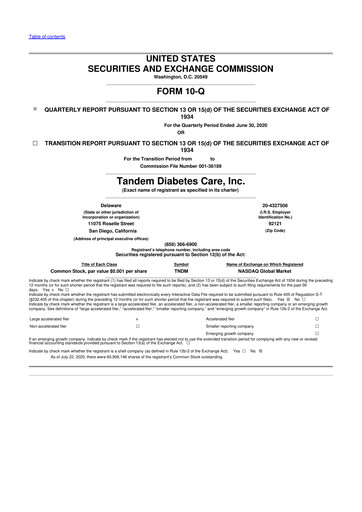 Thumbnail Tandem Diabetes Care
 10-Q Quarterly Report FY2020 