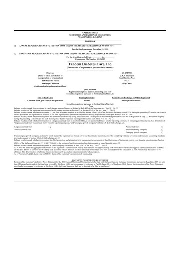 Thumbnail Tandem Diabetes Care
 10-K Annual Report 2020