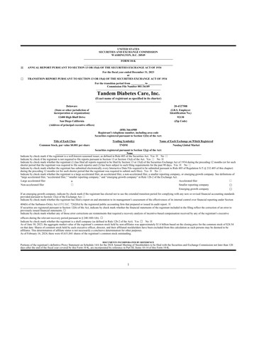 Thumbnail Tandem Diabetes Care
 10-K Annual Report 2023