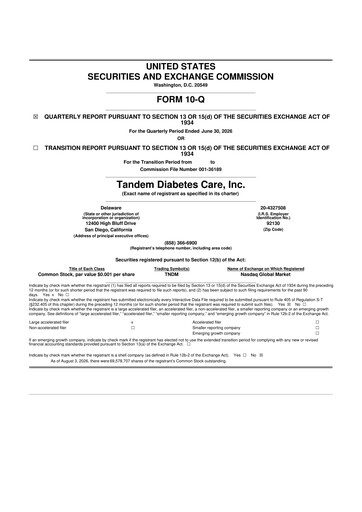 Thumbnail Tandem Diabetes Care
 10-Q Quarterly Report FY2026 