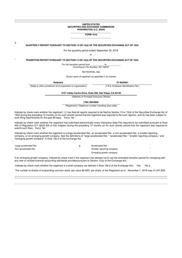 Thumbnail Travere Therapeutics 10-Q Quarterly Report FY2018 