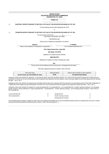 Thumbnail Travere Therapeutics 10-Q Quarterly Report FY2019 