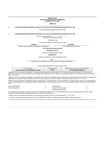 Thumbnail Travere Therapeutics 10-Q Quarterly Report FY2020 