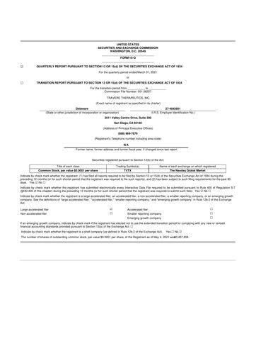 Thumbnail Travere Therapeutics 10-Q Quarterly Report FY2021 