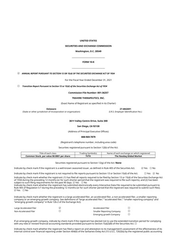 Thumbnail Travere Therapeutics 10-K Annual Report 2021
