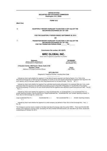 Thumbnail MRC Global
 10-Q Quarterly Report FY2015 