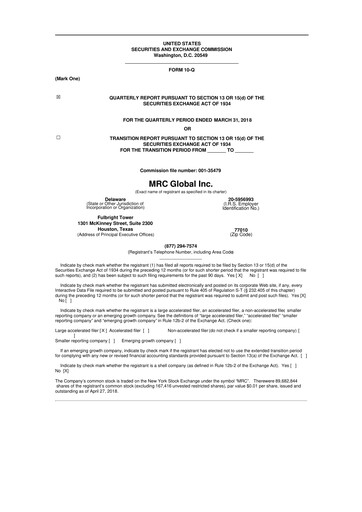 Thumbnail MRC Global
 10-Q Quarterly Report FY2018 