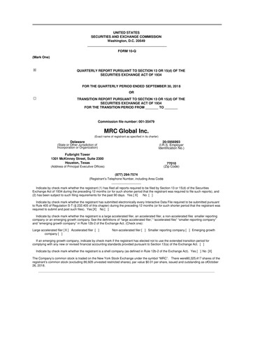 Thumbnail MRC Global
 10-Q Quarterly Report FY2018 