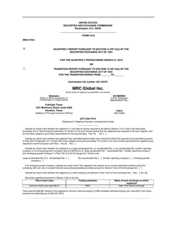 Thumbnail MRC Global
 10-Q Quarterly Report FY2019 
