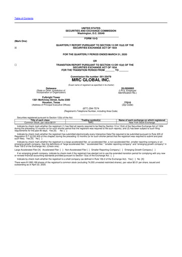 Thumbnail MRC Global
 10-Q Quarterly Report FY2020 