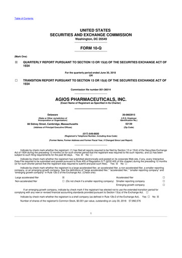 Miniature Agios Pharmaceuticals
 10-Q Rapport trimestriel 2018 