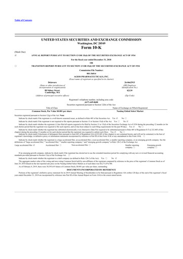 Thumbnail Agios Pharmaceuticals
 10-K Annual Report 2018