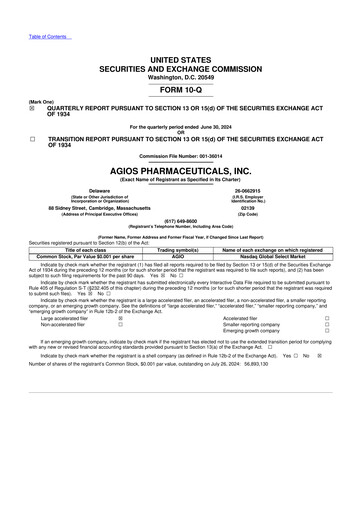 Miniature Agios Pharmaceuticals
 10-Q Rapport trimestriel 2024 