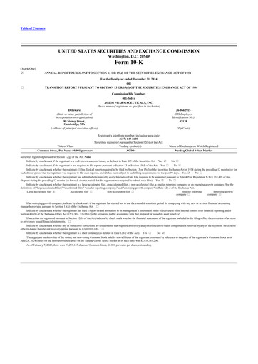 Thumbnail Agios Pharmaceuticals
 10-K Annual Report 2024