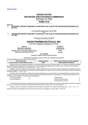 Miniature Agios Pharmaceuticals
 10-Q Rapport trimestriel 2025 