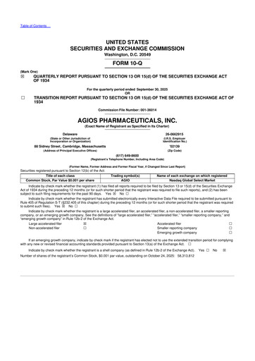 Miniature Agios Pharmaceuticals
 10-Q Rapport trimestriel 2025 