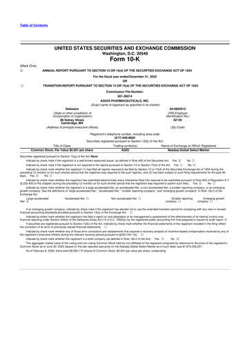 Miniature Agios Pharmaceuticals
 10-K Rapport annuel 2025