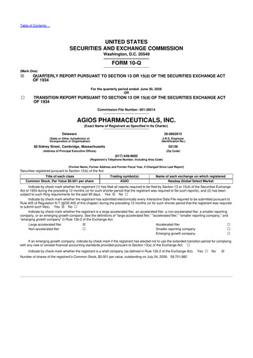 Thumbnail Agios Pharmaceuticals
 10-Q Quarterly Report FY2026 