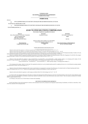 Miniature Zurn Elkay Water Solutions 10-K Rapport annuel 2021