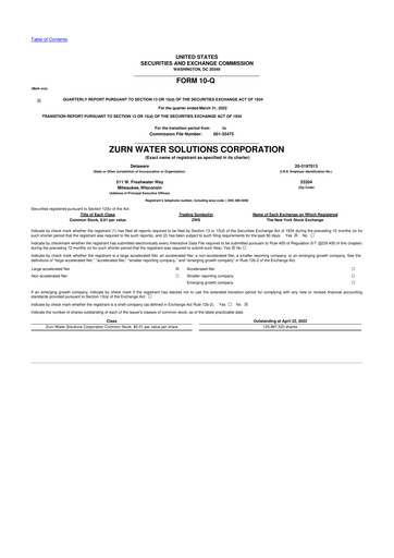 Vorschaubild Zurn Elkay Water Solutions 10-Q Quartalsbericht 2022 