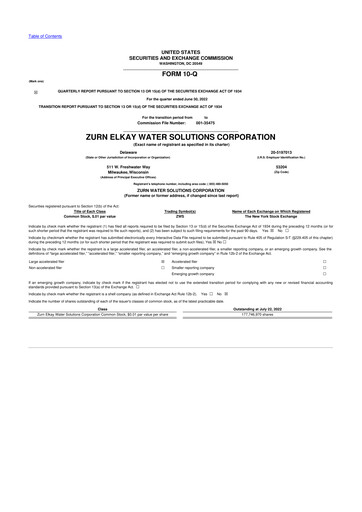 Vorschaubild Zurn Elkay Water Solutions 10-Q Quartalsbericht 2022 