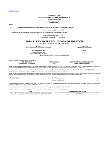 Vorschaubild Zurn Elkay Water Solutions 10-Q Quartalsbericht 2022 