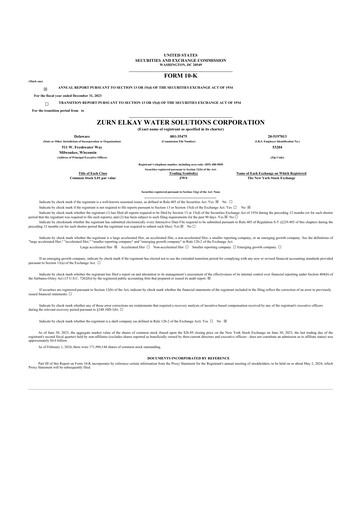 Miniature Zurn Elkay Water Solutions 10-K Rapport annuel 2023