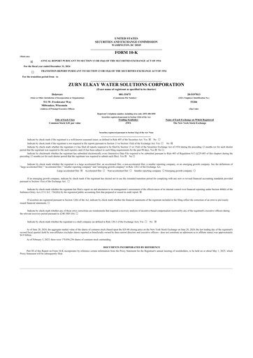 Miniature Zurn Elkay Water Solutions 10-K Rapport annuel 2024