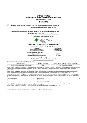 Thumbnail Clearwater Paper 10-Q Quarterly Report FY 