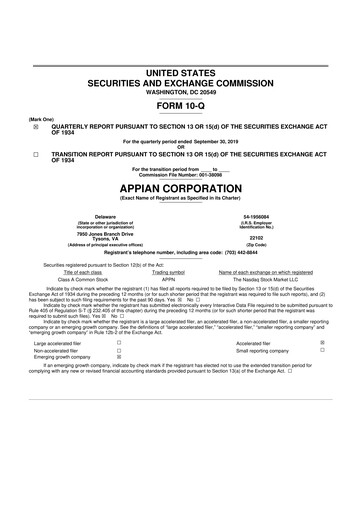Thumbnail Appian 10-Q Quarterly Report FY2019 