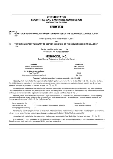 Miniature MongoDB 10-Q Rapport trimestriel 2018 