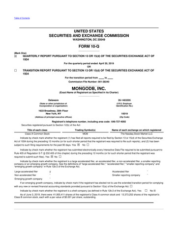 Miniature MongoDB 10-Q Rapport trimestriel 2020 