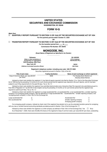 Miniature MongoDB 10-Q Rapport trimestriel 2021 