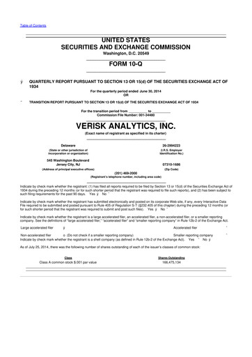 Miniature Verisk Analytics 10-Q Rapport trimestriel 2014 