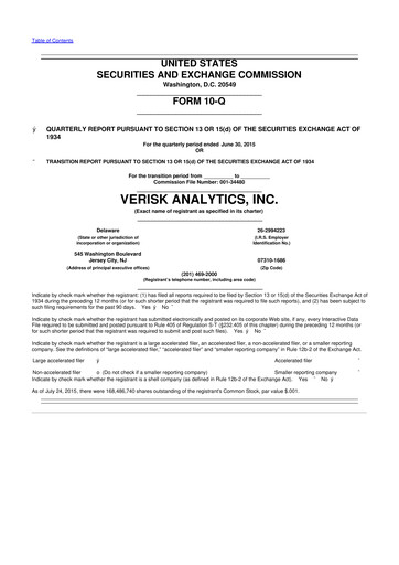 Miniature Verisk Analytics 10-Q Rapport trimestriel 2015 