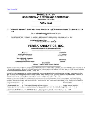 Miniature Verisk Analytics 10-Q Rapport trimestriel 2015 