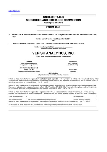 Miniature Verisk Analytics 10-Q Rapport trimestriel 2016 